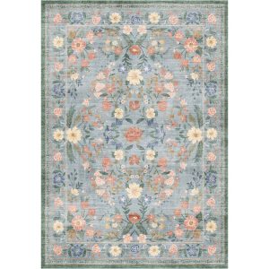 MontVoo Chloris Washable Area Rug Blue
