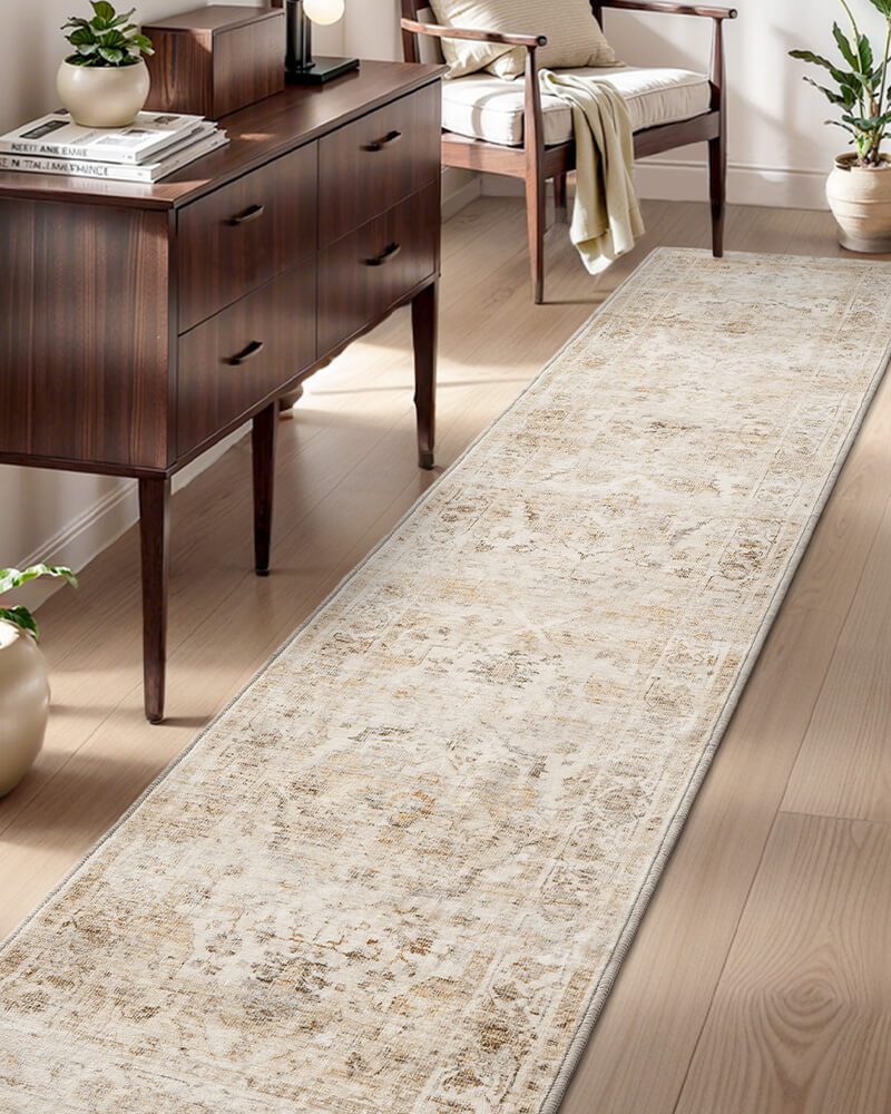 Selene_Washable_Area_Rug_Runner_Beige_in_Hallway Selene washable area rug runner in Kitchen