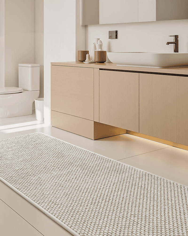 absorbent-chenille-bathroom-mat Absorbent chenille bathroom mat that helps reduce water buildup near the shower