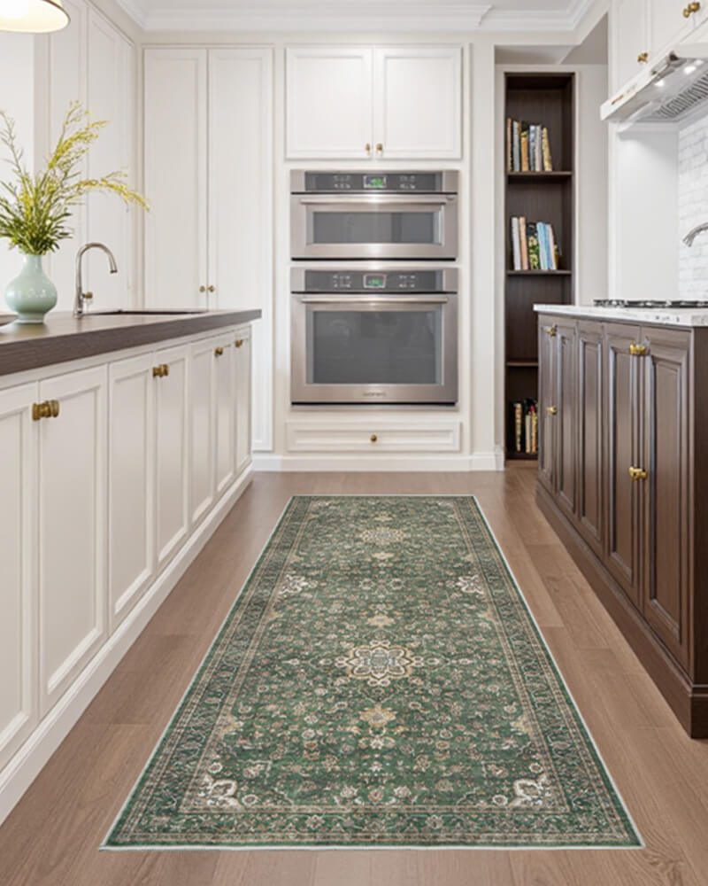 antheia-washable-area-rug-runner-green-in-kitchen