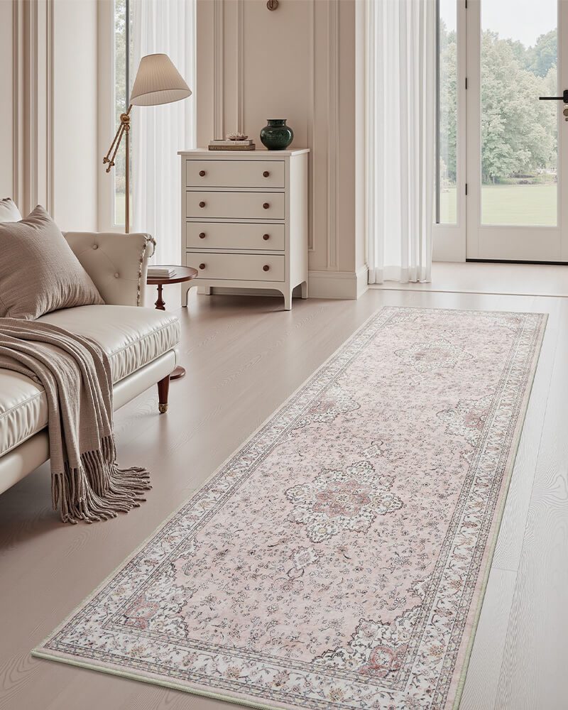 antheia-washable-area-rug-runner-pink-in-hallway