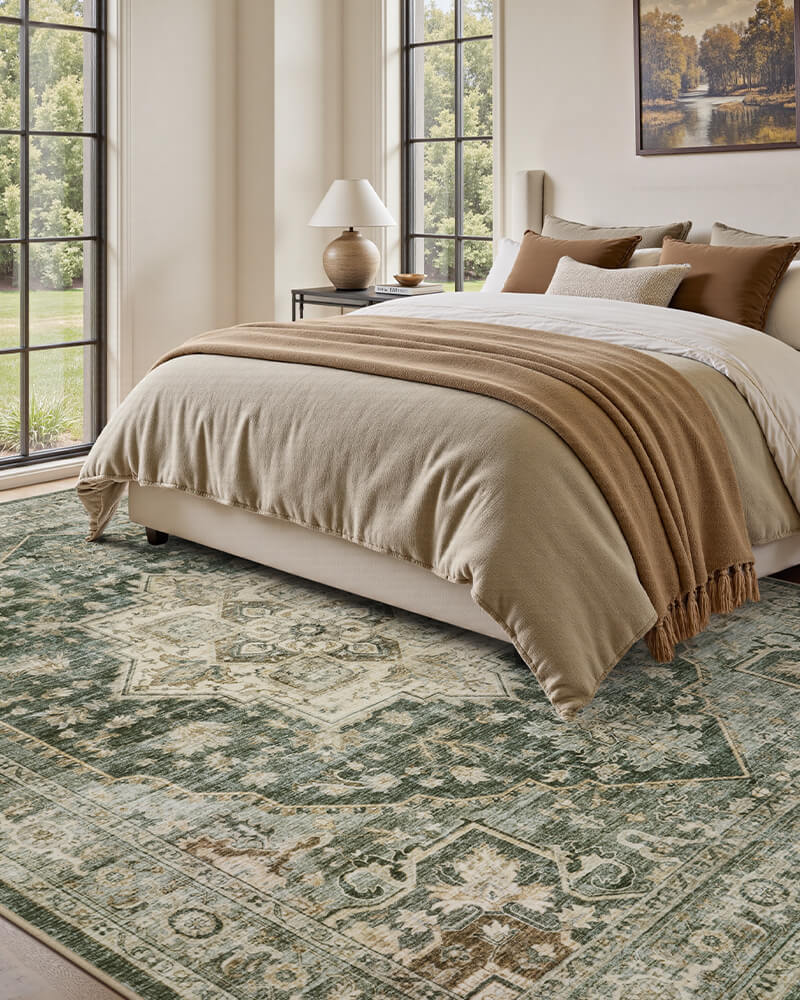 callista-washable-area-rug-green-in-bedroom