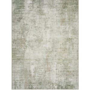 A green modernwashable area rug features a softly distressed texture and low-pile design, perfect for adding calm color and easy-care style to living rooms, bedrooms, or dining spaces.