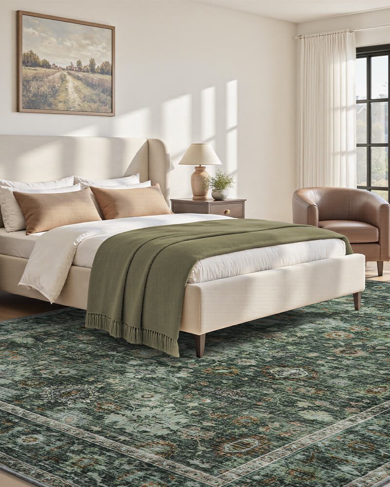 liana-washable-area-rug-green-in-bedroom