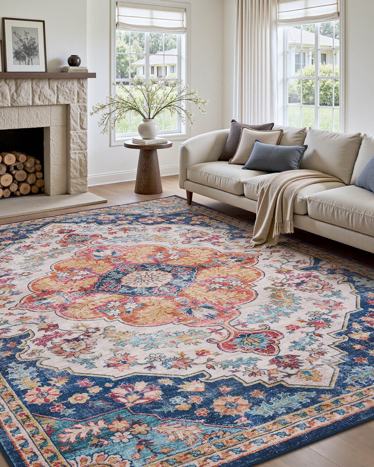 non-slip-boho-vintage-rug-for-active-homes