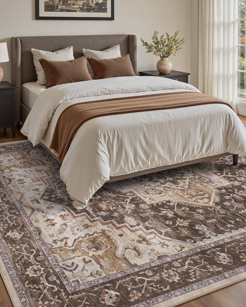 solara-washable-area-rug-brown-in-bedroom