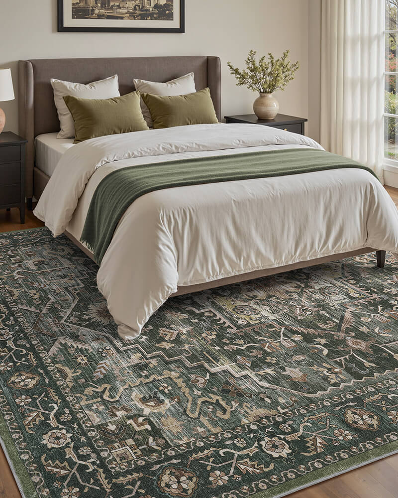 solara-washable-area-rug-green-in-bedroom