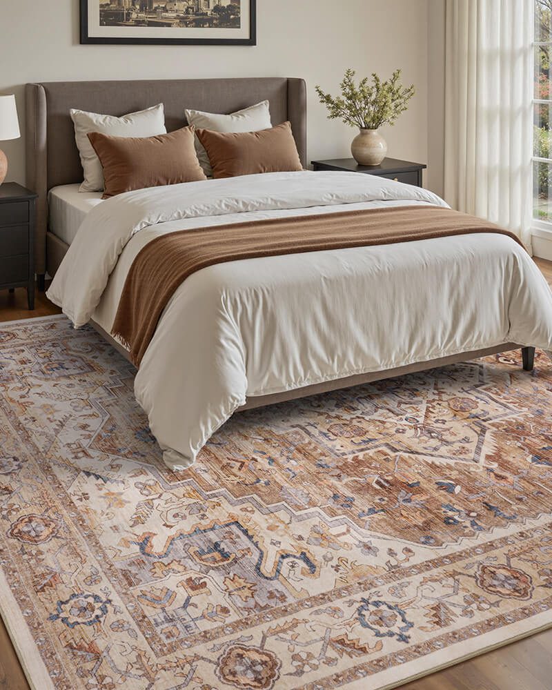 solara-washable-area-rug-orange-in-bedroom