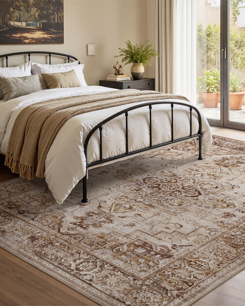 sylva-washable-area-rug-brown-in-bedroom