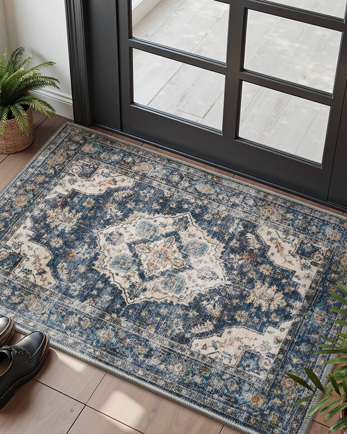 vintage-area-rug-washable-non-slip-rug-for-living-room Vintage area rug with washable surface and non slip backing for living rooms