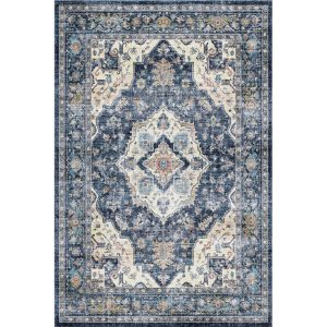 Vintage area rug with washable surface and non slip backing designed for comfortable and stylish home decor