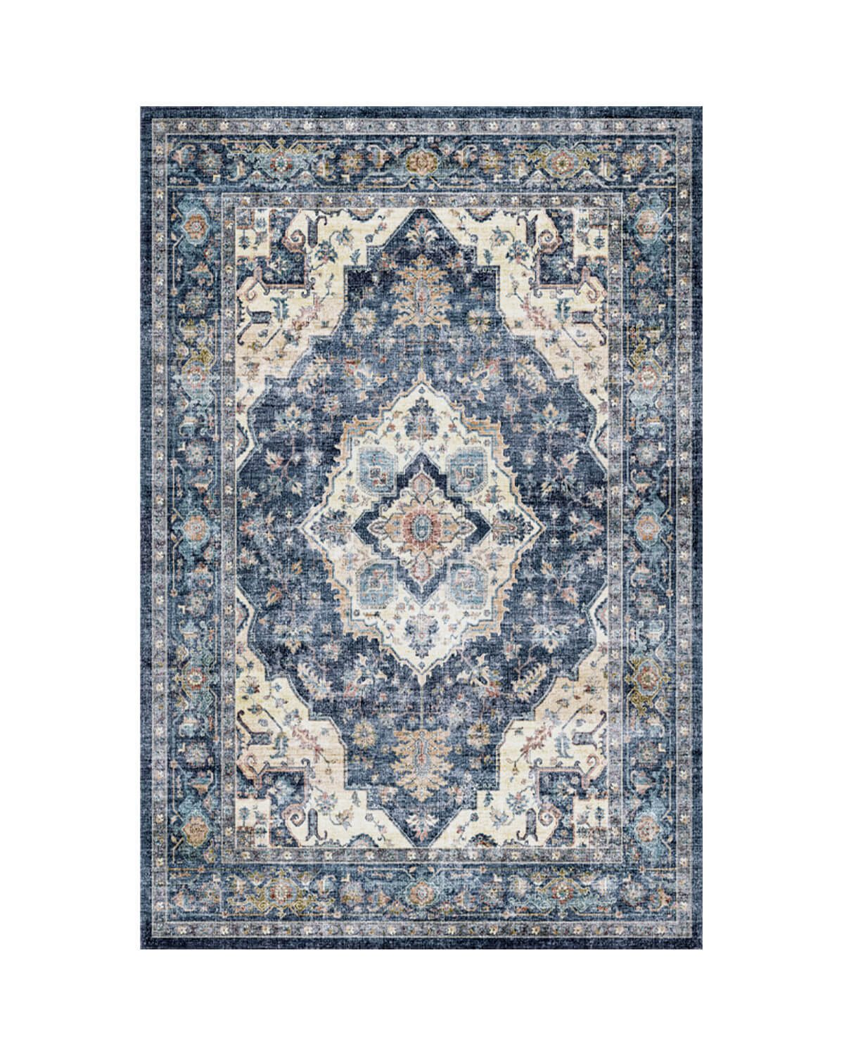 vintage-area-rug-washable-non-slip-soft-texture-home-decor Vintage area rug with washable surface and non slip backing designed for comfortable and stylish home decor
