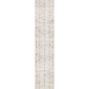 Durable beige soft runner rug, washable and ideal for long hallways.