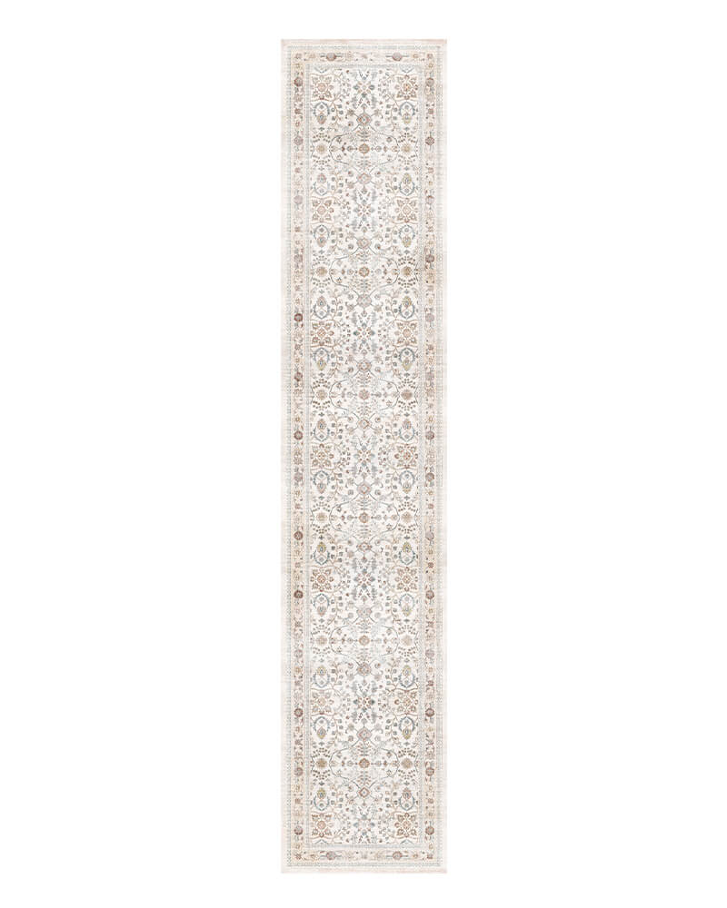 vintage-beige-long-rug-washable-floor-runner-montvoorugs Durable beige soft runner rug, washable and ideal for long hallways.