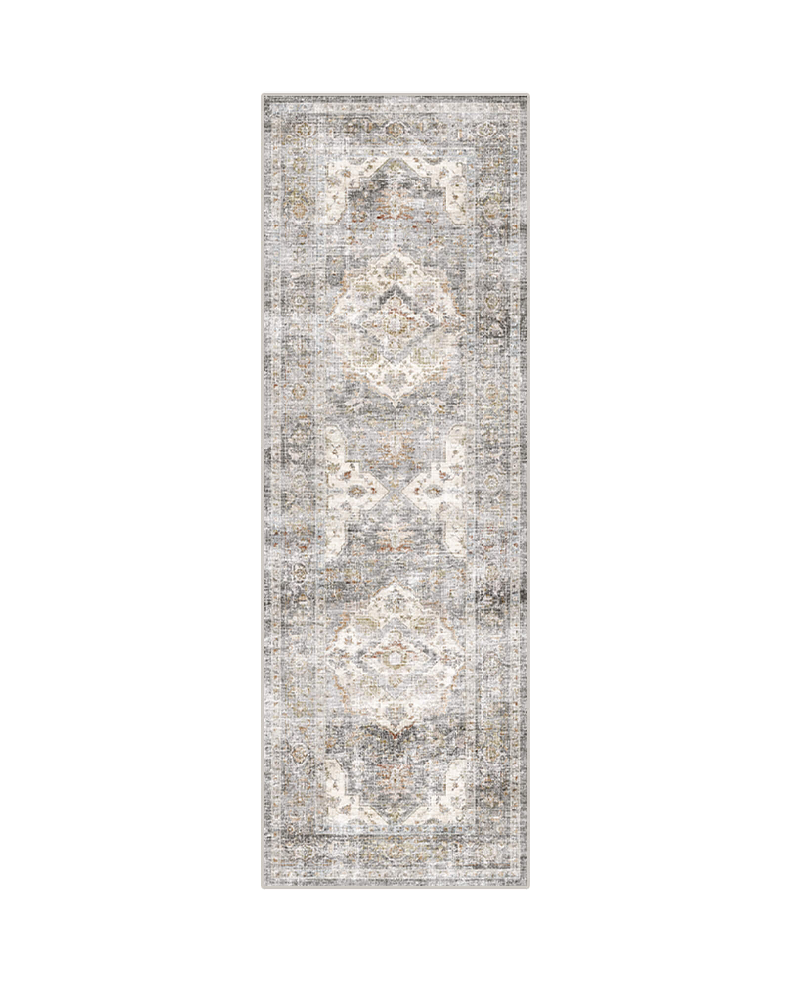 vintage-runner-rug-soft-washable-medallion-easy-care-hallway-home This vintage runner rug features a softly distressed medallion pattern and a washable easy-care design that adds warmth and function to hallways and narrow home spaces.