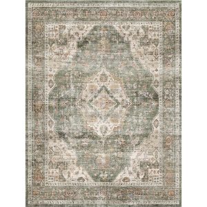Vintage washable area rug suitable for bedrooms living rooms and cozy home interiors