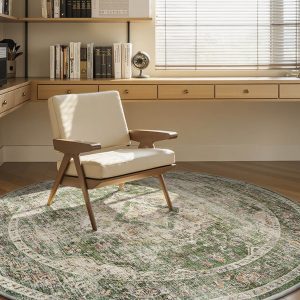 Vintage washable area rug offering easy care maintenance and decorative style