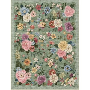 Vintage floral area rug with machine washable design and soft texture for cozy home decor