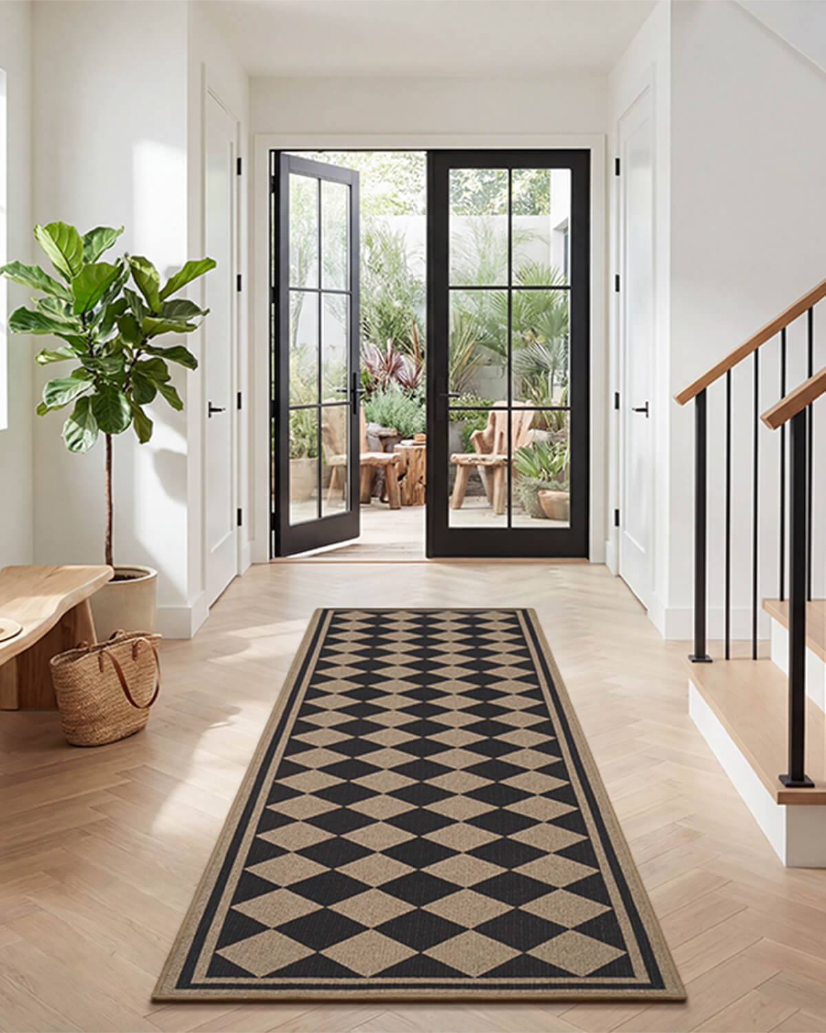 weather-resistant-indoor-outdoor-rug-with-clean-geometric-lines Indoor outdoor rug with faux jute texture and geometric design for relaxed patio living and modern indoor spaces